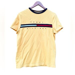 Tommy Hilfiger Shirt Yellow Tee Crew Embroidered Logo Sz Small